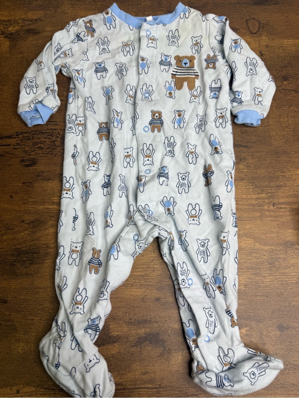 ⭐️5 for $20⭐️ Pekkle Baby Footed One-Piece in Light Blue with Bear Print 6M